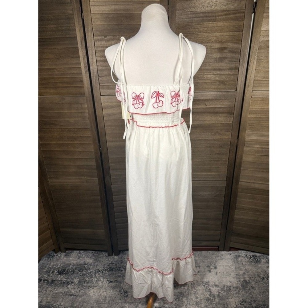 Thirty/Thirty L/A Cherry Embroidered Smocked Maxi Dress White Red XS NEW - Picture 6 of 10